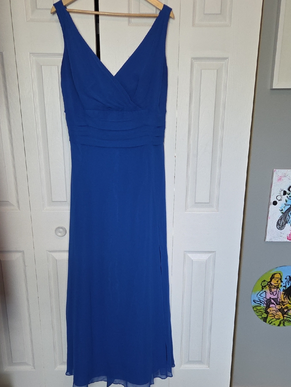 David's Bridal Cobalt Blue V-Neck Sleeveless Maxi Dress